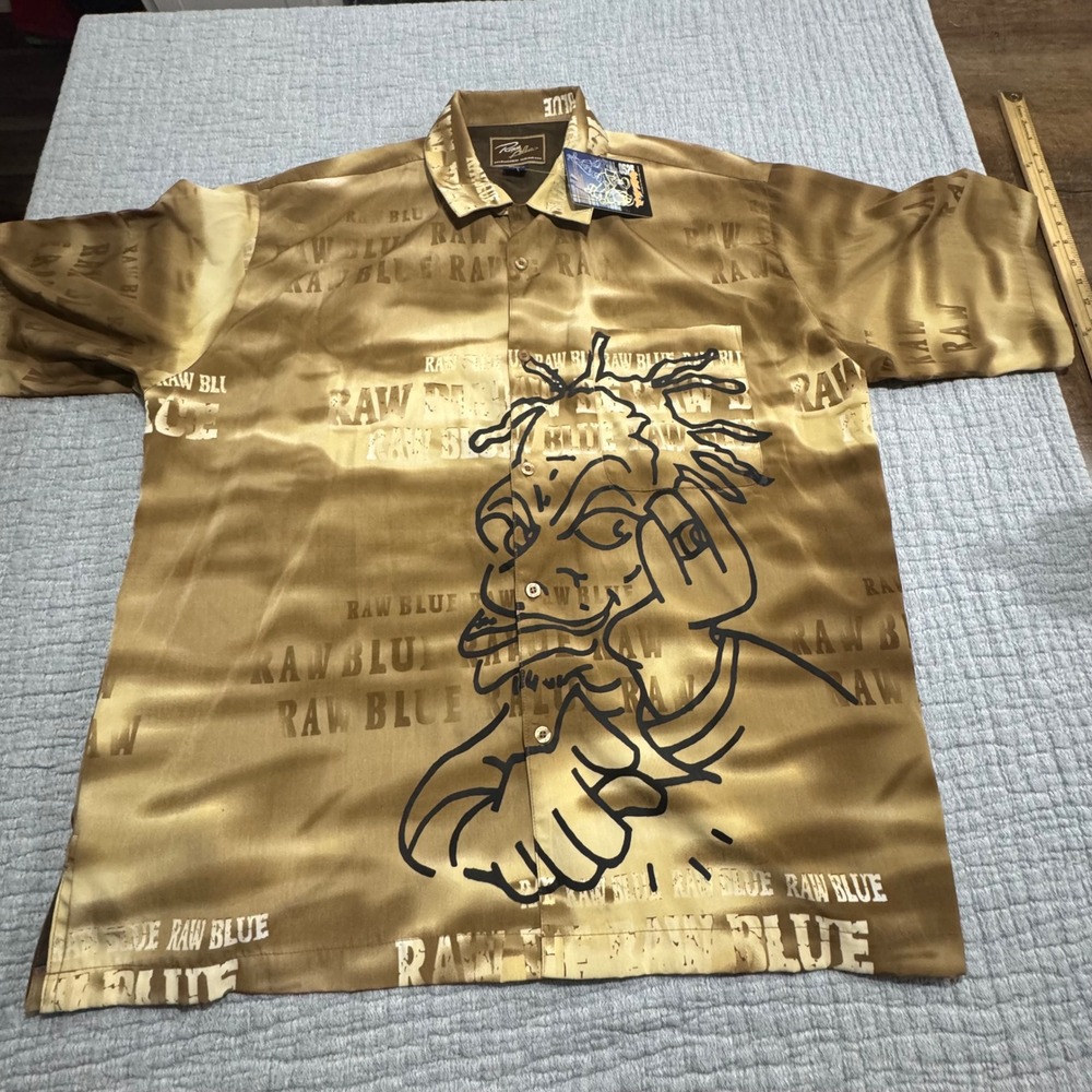 NEW Y2K Raw Blue Hip Hop Cartoon Character Shirt Men's 2XL Graphic Art XXL Gold‎